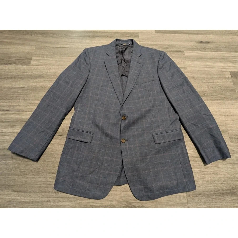 Brooks Brothers 346 Men's Navy‎ Blue Plaid Fitzgerald Fit Blazer Size 44L
